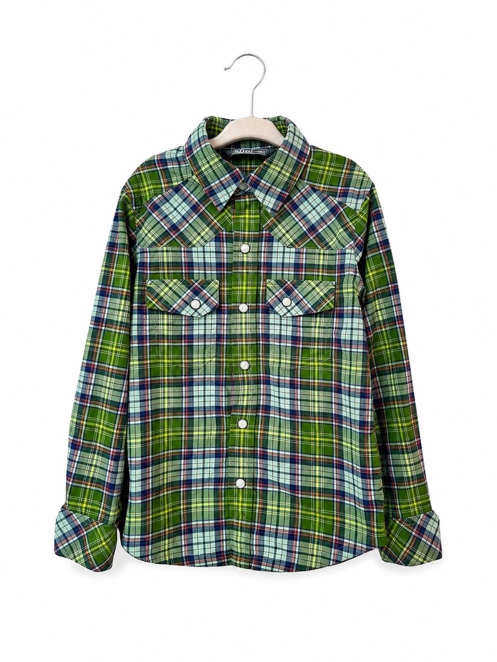 Stio Boys 4 Long Sleeve Eddy Shirt Green Blue Plaid Performance‎ Stretch Casual